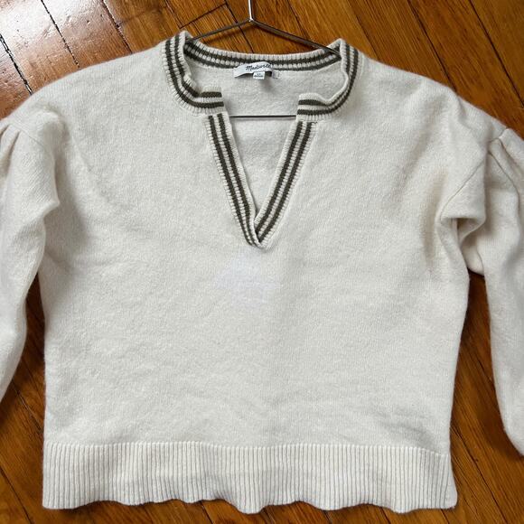 Madewell Wiltshire V-Neck Pullover Sweater Cream & Green Size XS - Picture 3 of 13